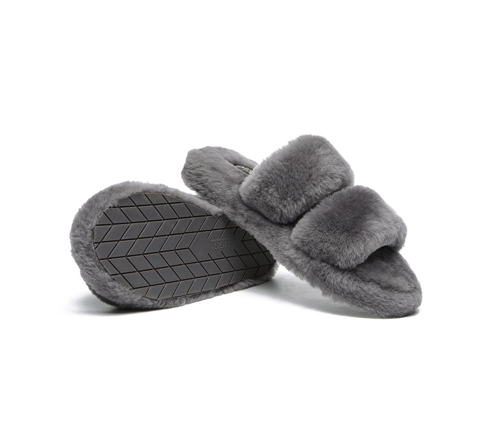 Slides - Double Strap Fluffy Slides Women Jessica