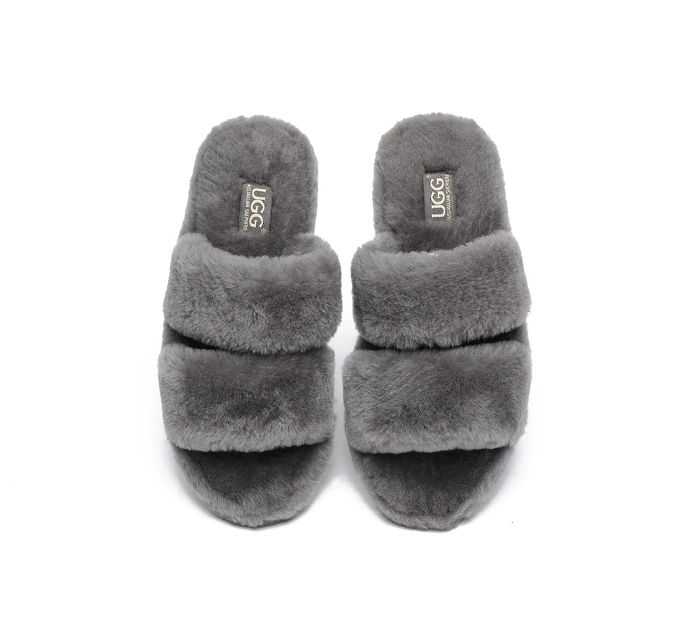 Slides - Double Strap Fluffy Slides Women Jessica