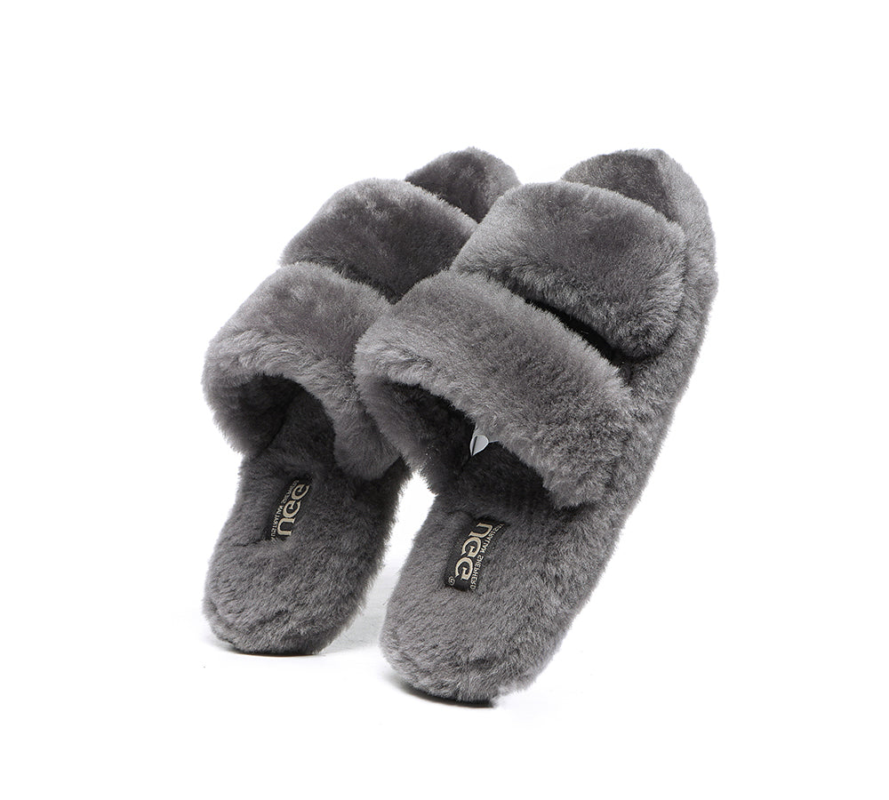 Slides - Double Strap Fluffy Slides Women Jessica