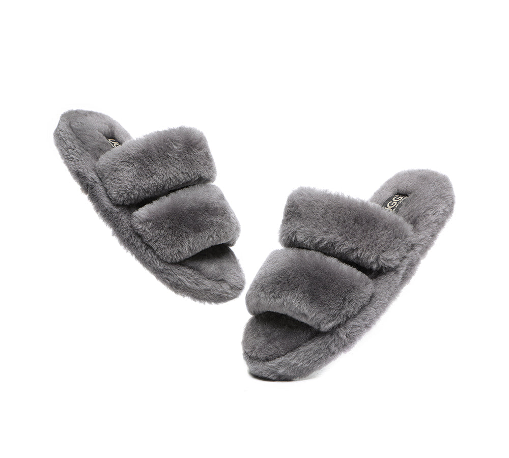 Slides - Double Strap Fluffy Slides Women Jessica