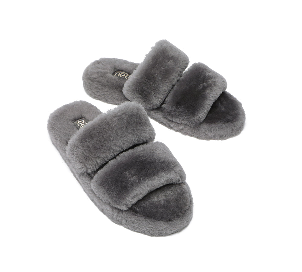 Slides - Double Strap Fluffy Slides Women Jessica