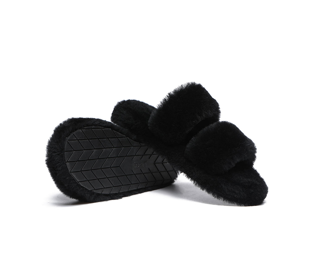 Slides - Double Strap Fluffy Slides Women Jessica