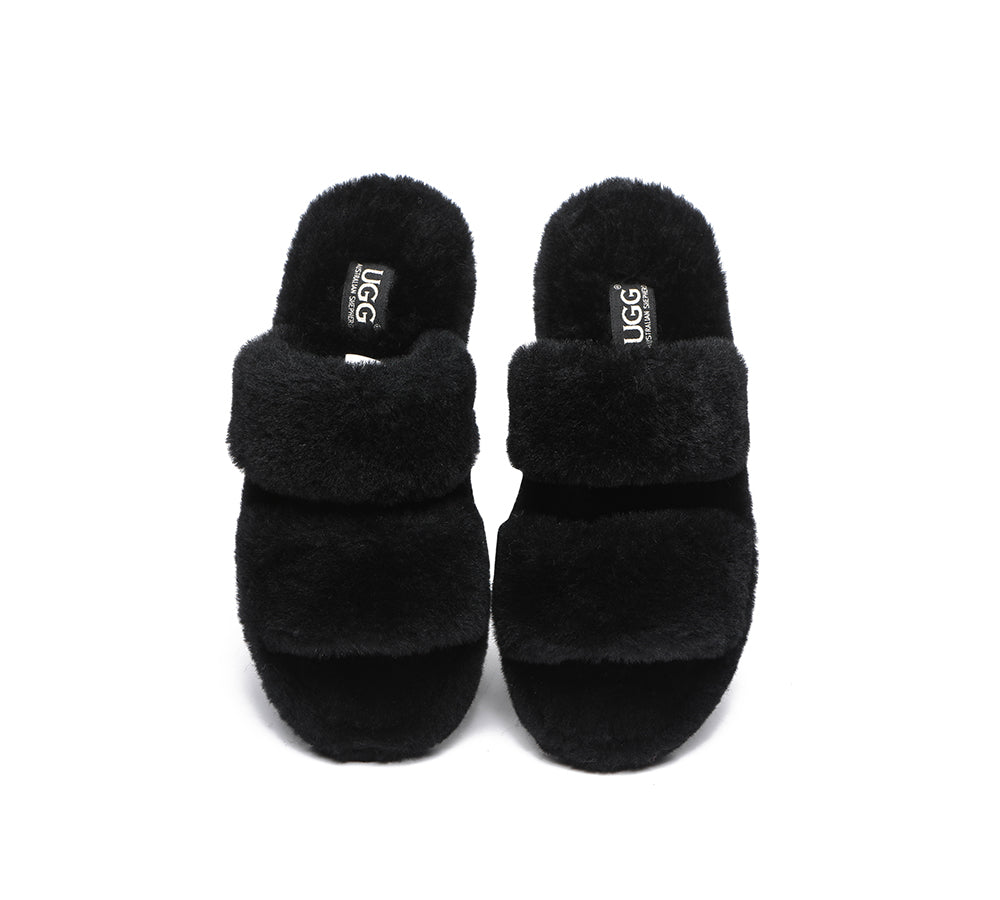 Slides - Double Strap Fluffy Slides Women Jessica