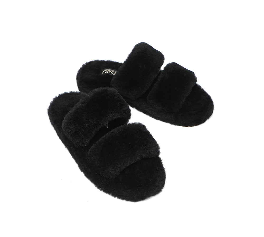 Slides - Double Strap Fluffy Slides Women Jessica