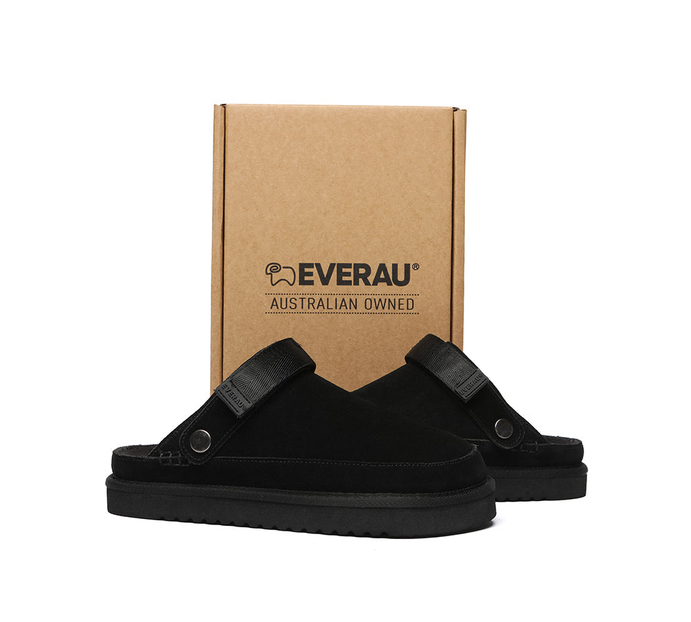 EVERAU® Flats Cow Suede Upper Adjustable Strap Slip-on Water Resistant Sandals Slippers Sierra - Slides - Black - AU Ladies 10 / AU Men 8 / EU 41 - Uggoutlet