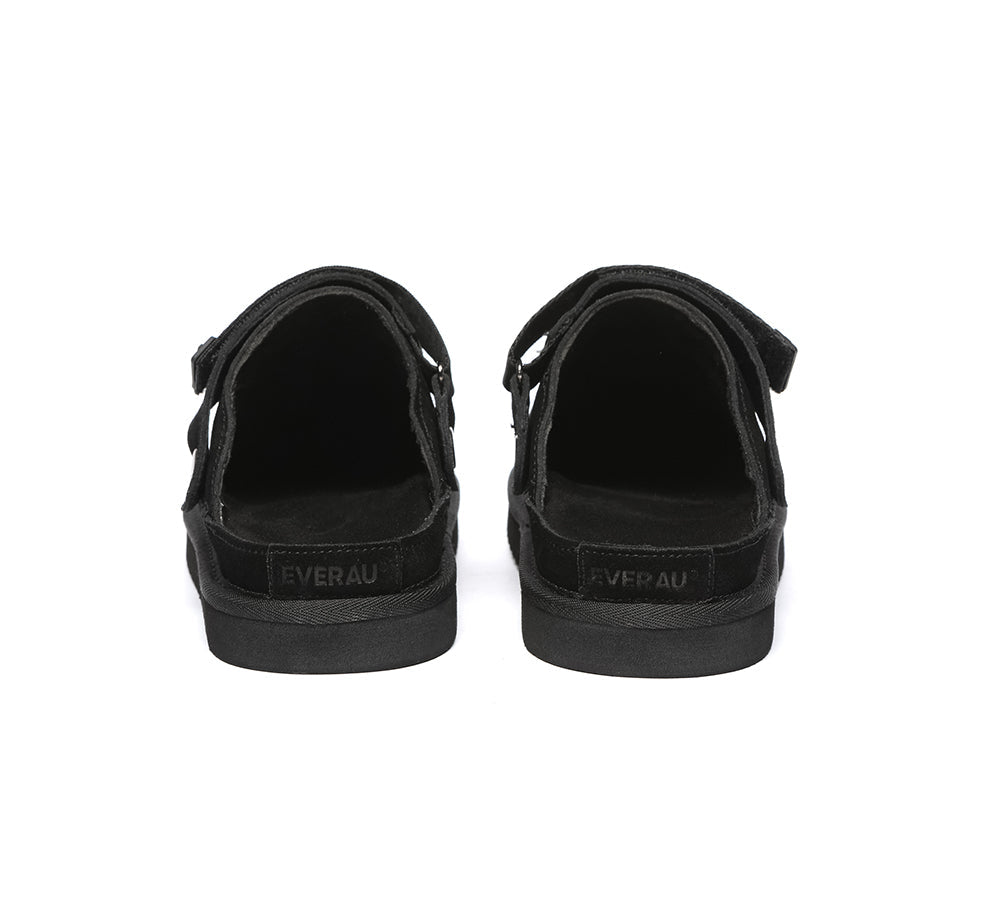 EVERAU® Flats Cow Suede Upper Adjustable Strap Slip-on Water Resistant Sandals Slippers Sierra - Slides - Black - AU Ladies 10 / AU Men 8 / EU 41 - Uggoutlet