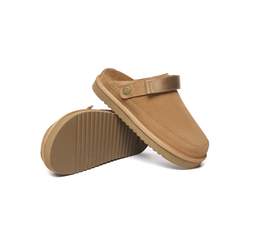 EVERAU® Flats Cow Suede Upper Adjustable Strap Slip-on Water Resistant Sandals Slippers Sierra - Slides - Chestnut - AU Ladies 10 / AU Men 8 / EU 41 - Uggoutlet