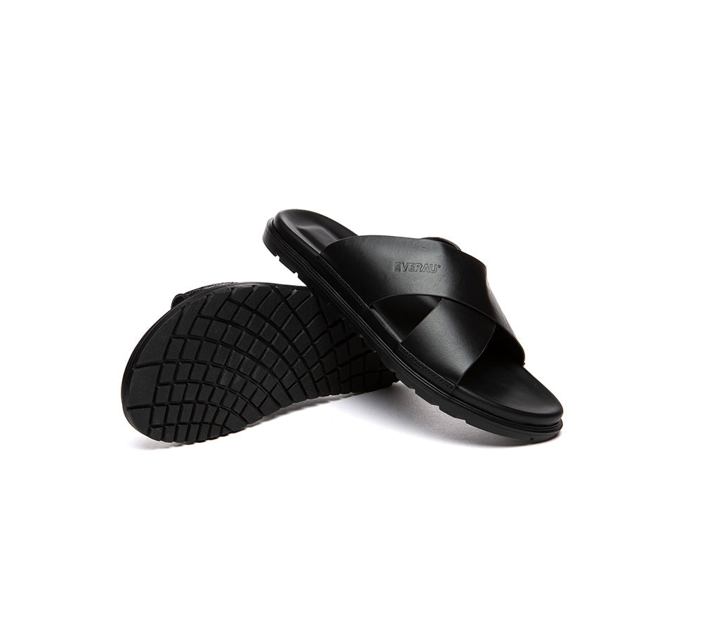 Slides - EVERAU® Men Leather Crossover Slip-on Summer Slides Wyatt