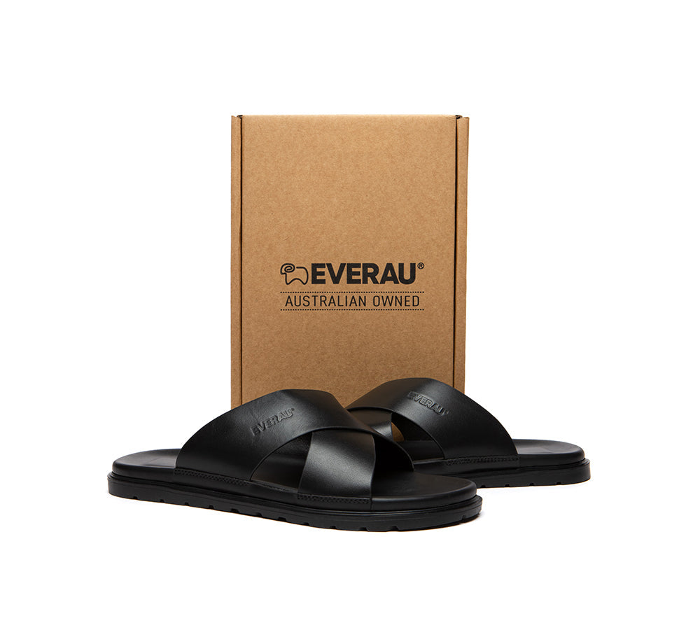 Slides - EVERAU® Men Leather Crossover Slip-on Summer Slides Wyatt