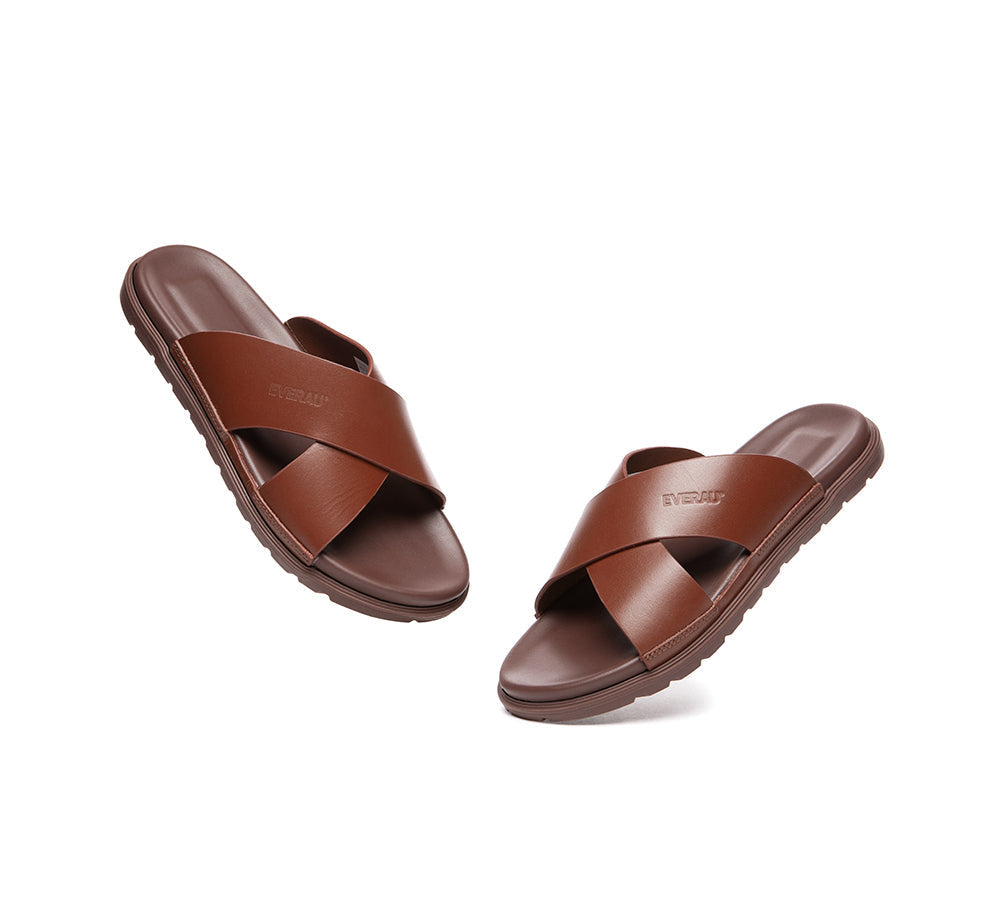 Slides - EVERAU® Men Leather Crossover Slip-on Summer Slides Wyatt