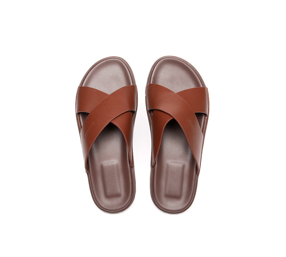 Slides - EVERAU® Men Leather Crossover Slip-on Summer Slides Wyatt