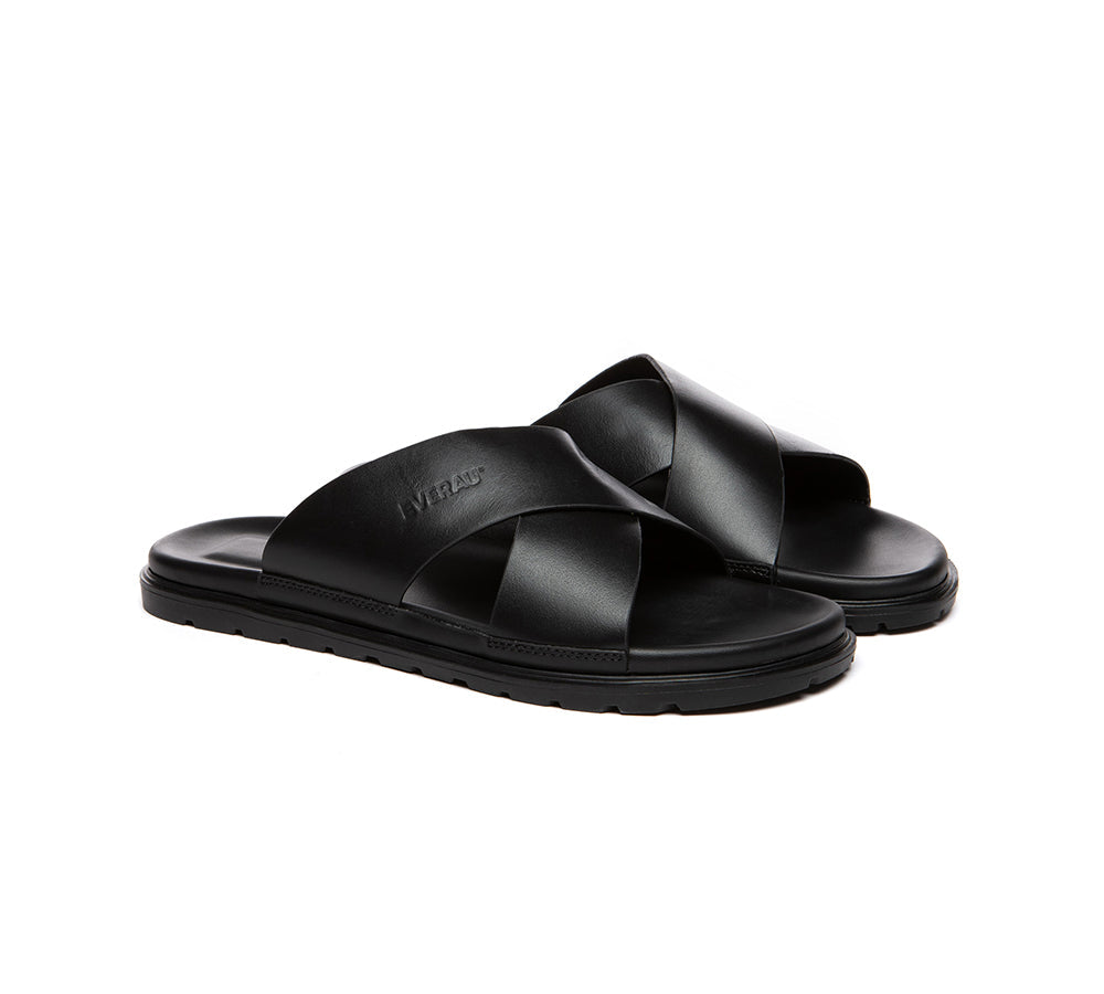 Slides - EVERAU® Men Leather Crossover Slip-on Summer Slides Wyatt