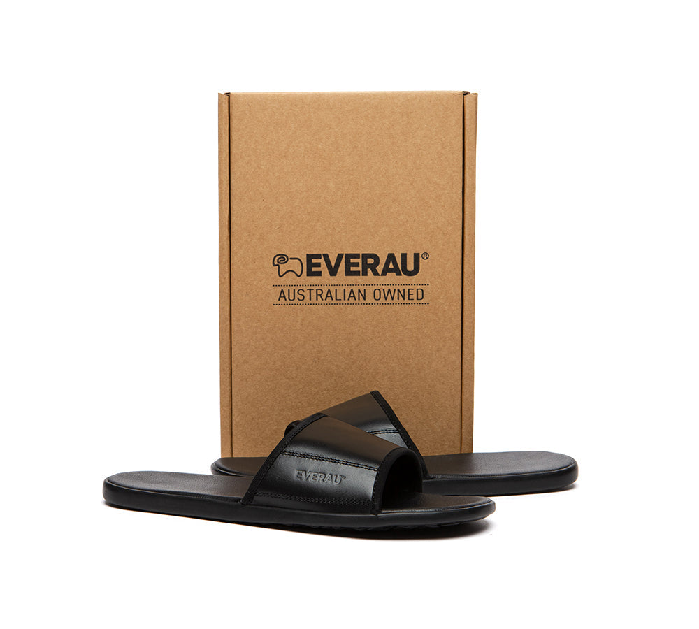 Slides - EVERAU® Men Leather Slip-on Ultra Soft Summer Slides Andy