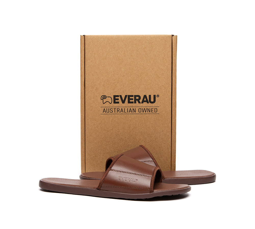 Slides - EVERAU® Men Leather Slip-on Ultra Soft Summer Slides Andy