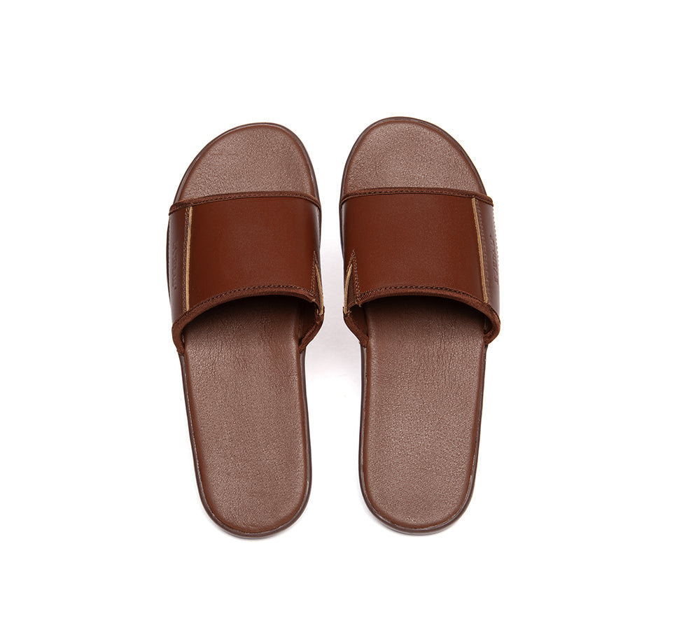 Slides - EVERAU® Men Leather Slip-on Ultra Soft Summer Slides Andy