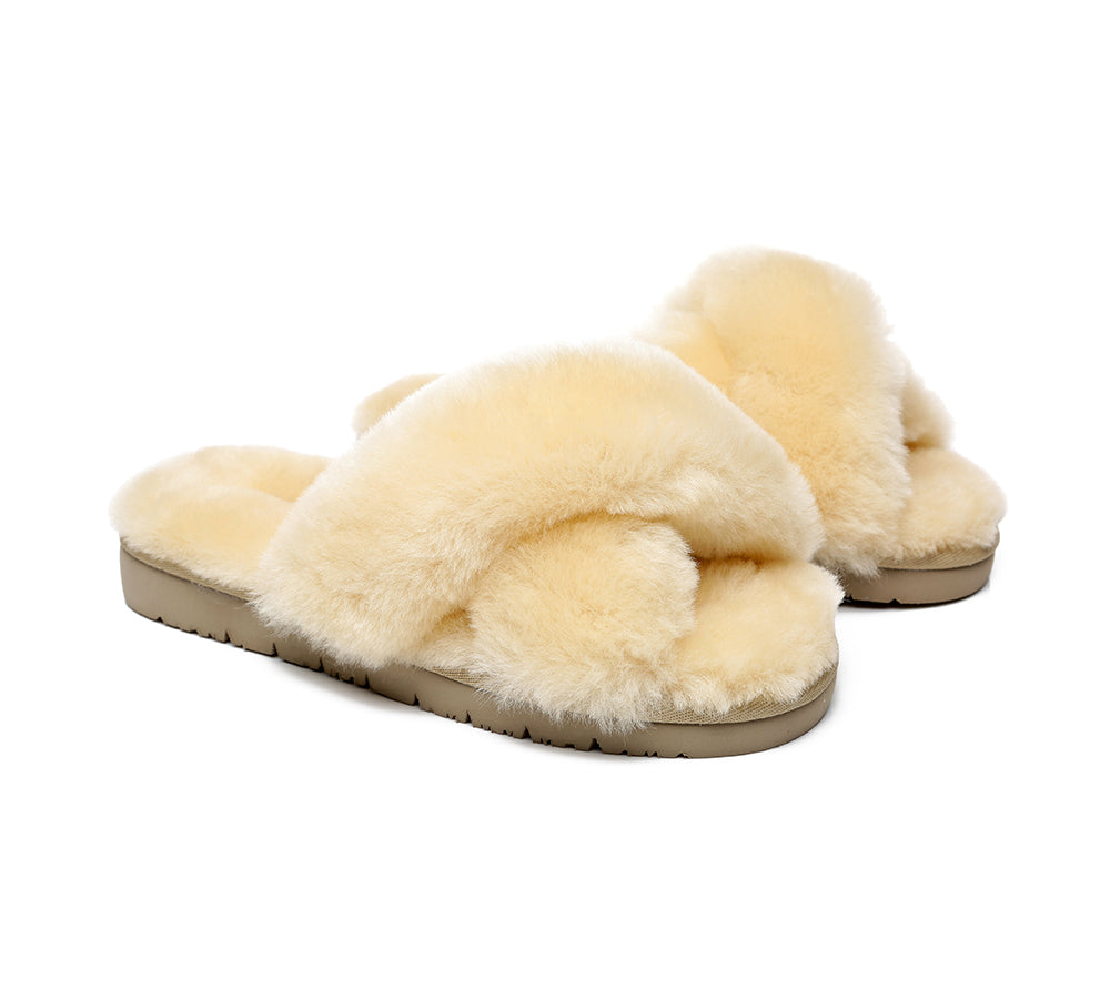 UGG Australian Shepherd® Leanna Scuff Women Fluff Cross Slides - Sandals - Cream - AU Ladies 11 / AU Men 9 / EU 42 - Uggoutlet