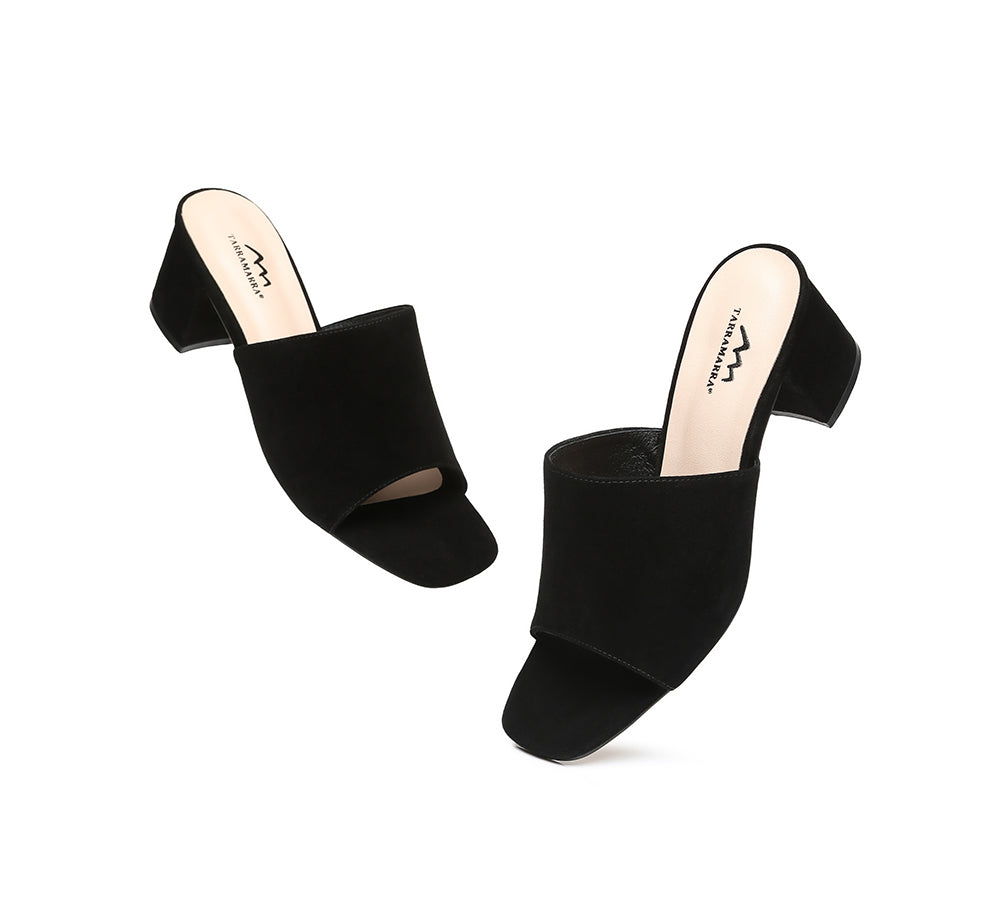 Slides - Suede Block Heel Mule Women Tilda