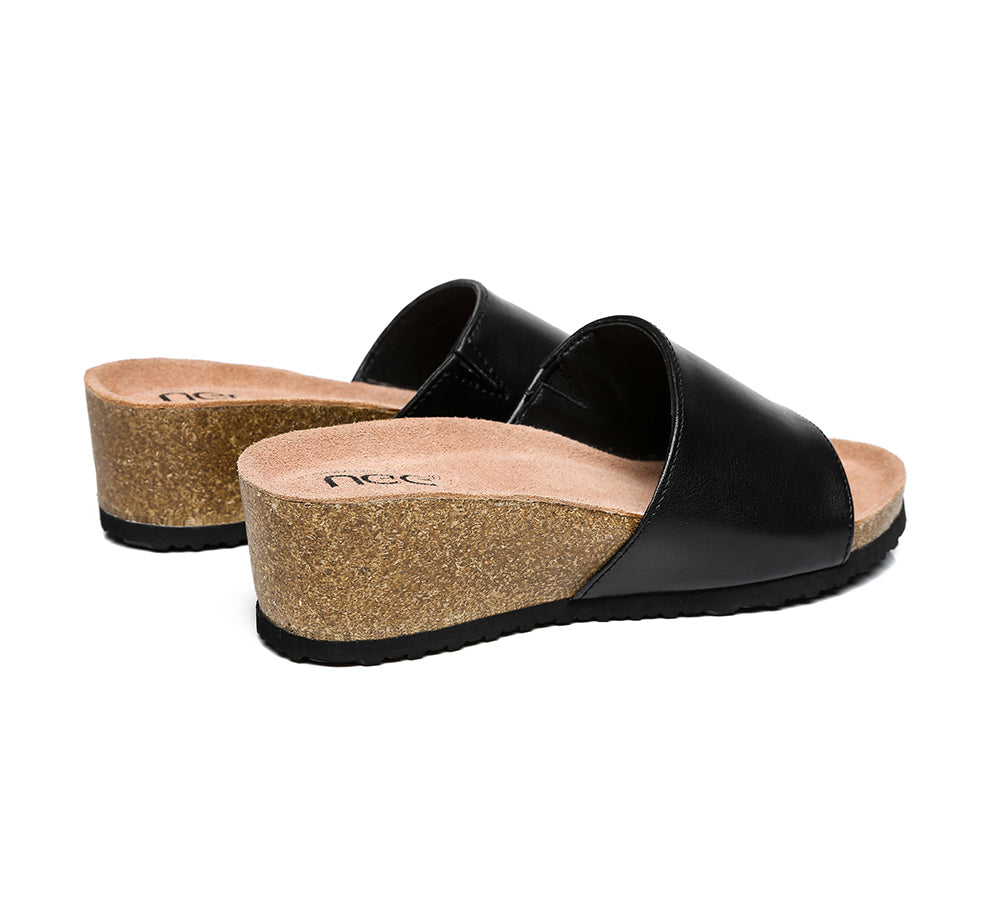 Slides - Women Sandals Megan Platform Leather Wedge Slides