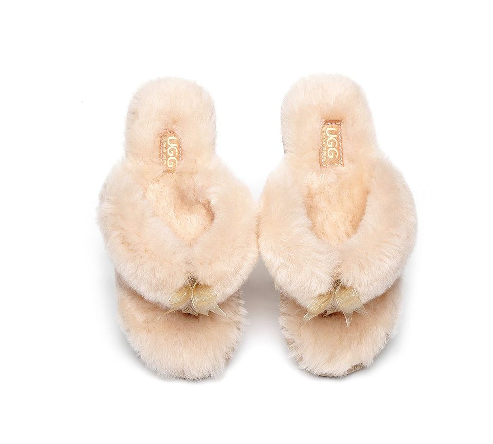 Slippers - AS UGG Women Fluffy Slides Thongs Cinderella