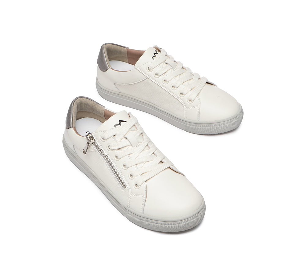 Sneaker - Zip Up Low-top Leather White Sneakers Women Chloe