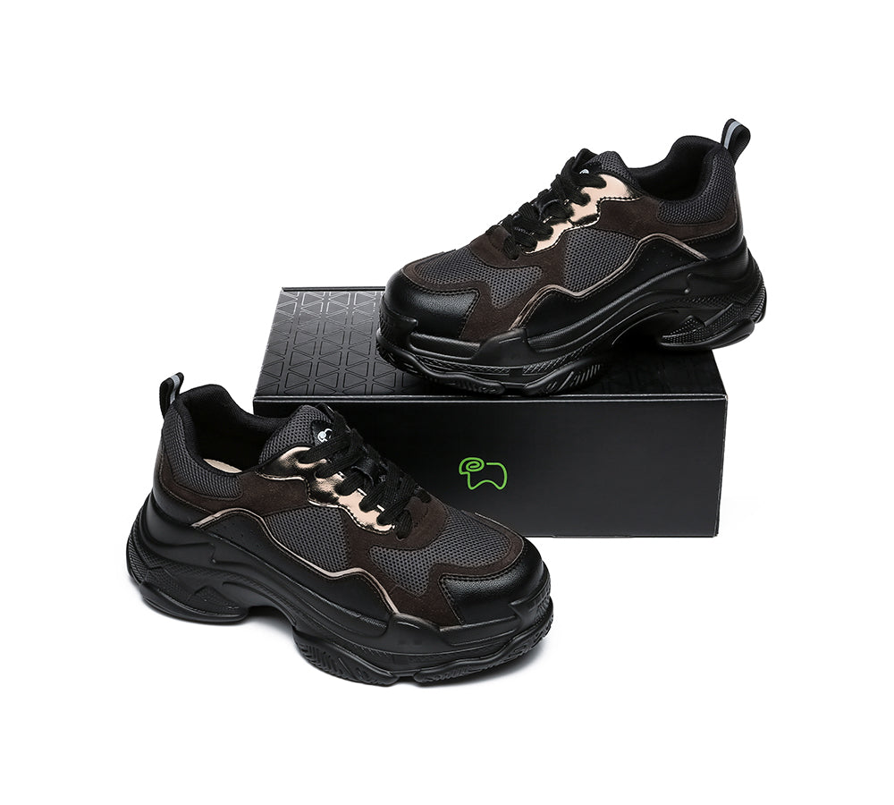 EVERAU® Women Chunky Sneakers Suede Upper Nonslip Sole Casual Shoes Como - Sneakers - Black - AU Ladies 4 / AU Men 2 / EU 35 - Uggoutlet