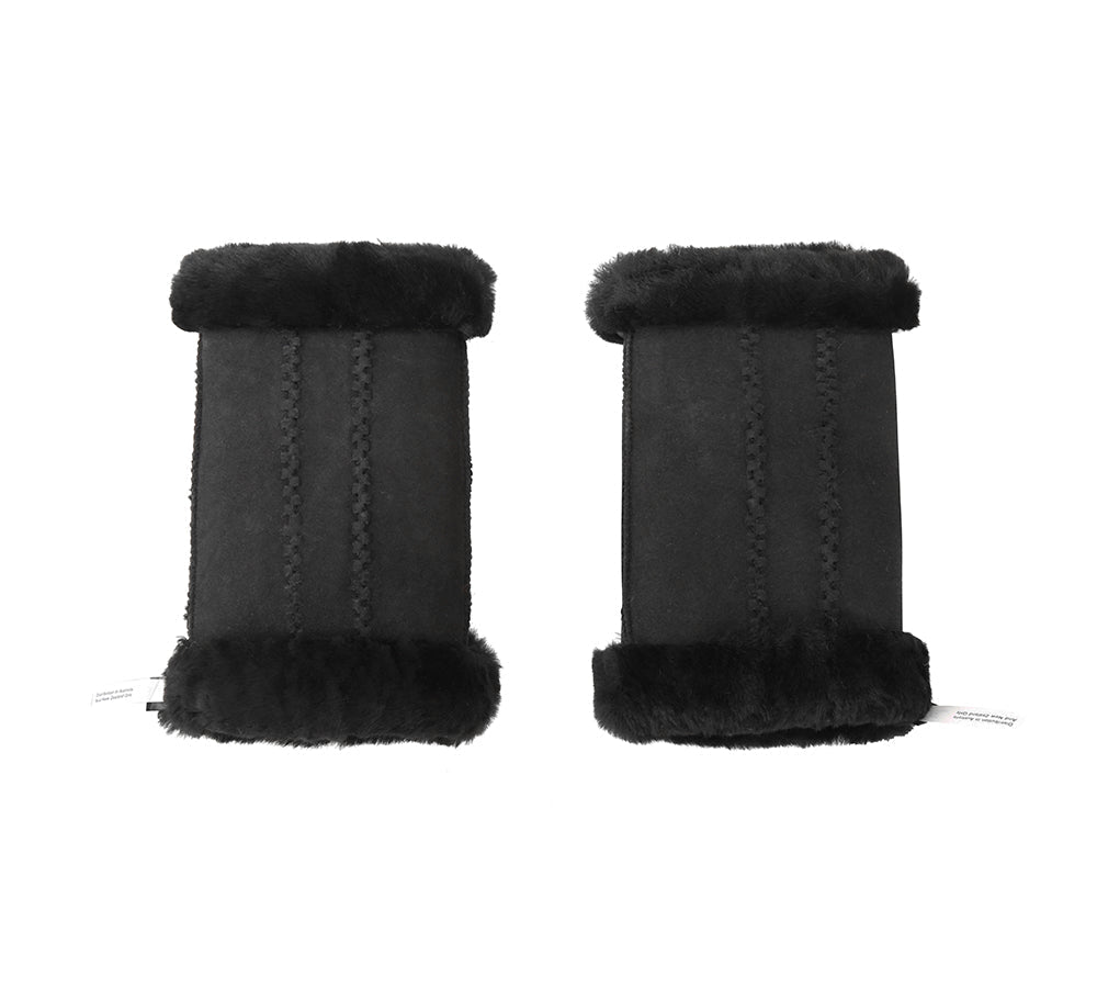 UGG AUSTRALIAN SHEPHERD® Fluffy Fingerless Sheepskin Wool Mittens - Gloves - Black - One Size - Uggoutlet