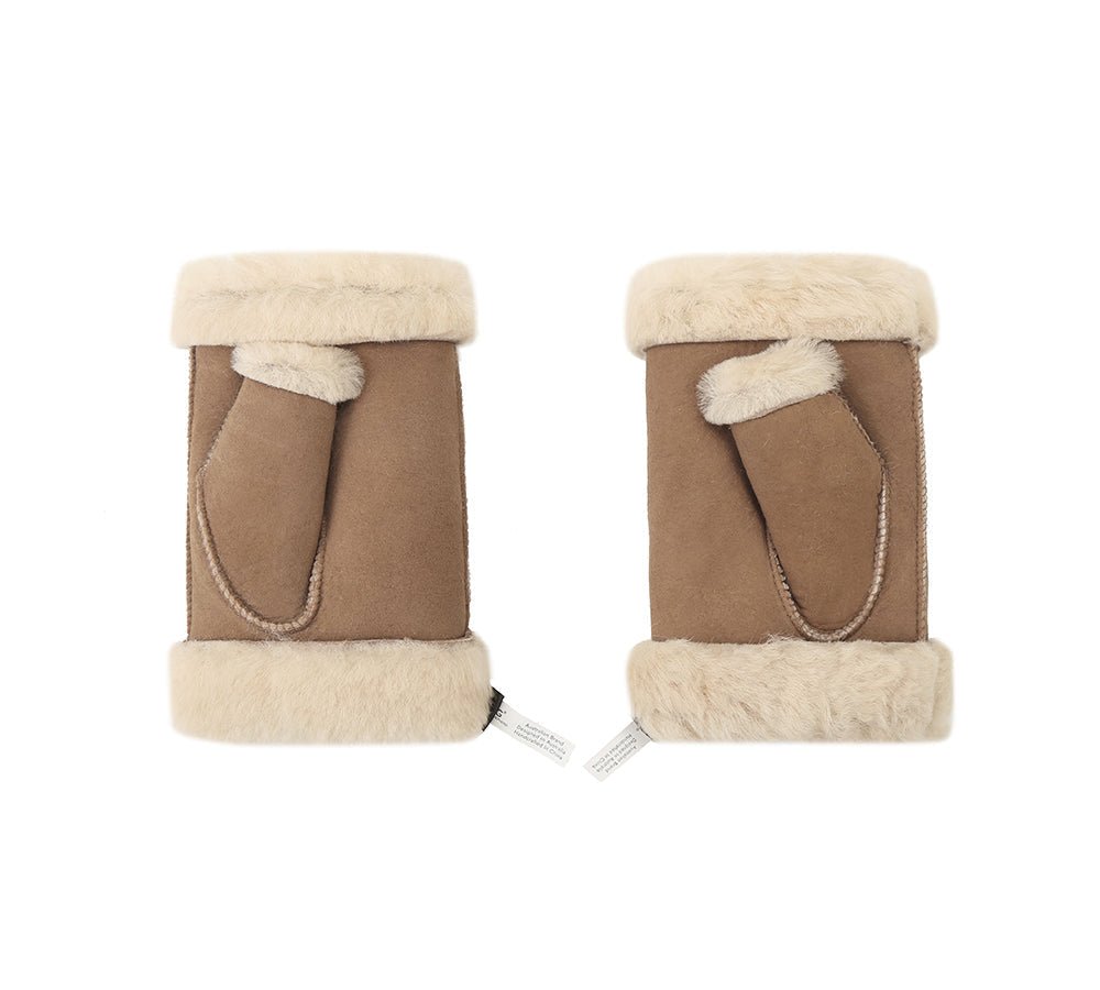 UGG AUSTRALIAN SHEPHERD® Fluffy Fingerless Sheepskin Wool Mittens - Gloves - Chestnut - One Size - Uggoutlet