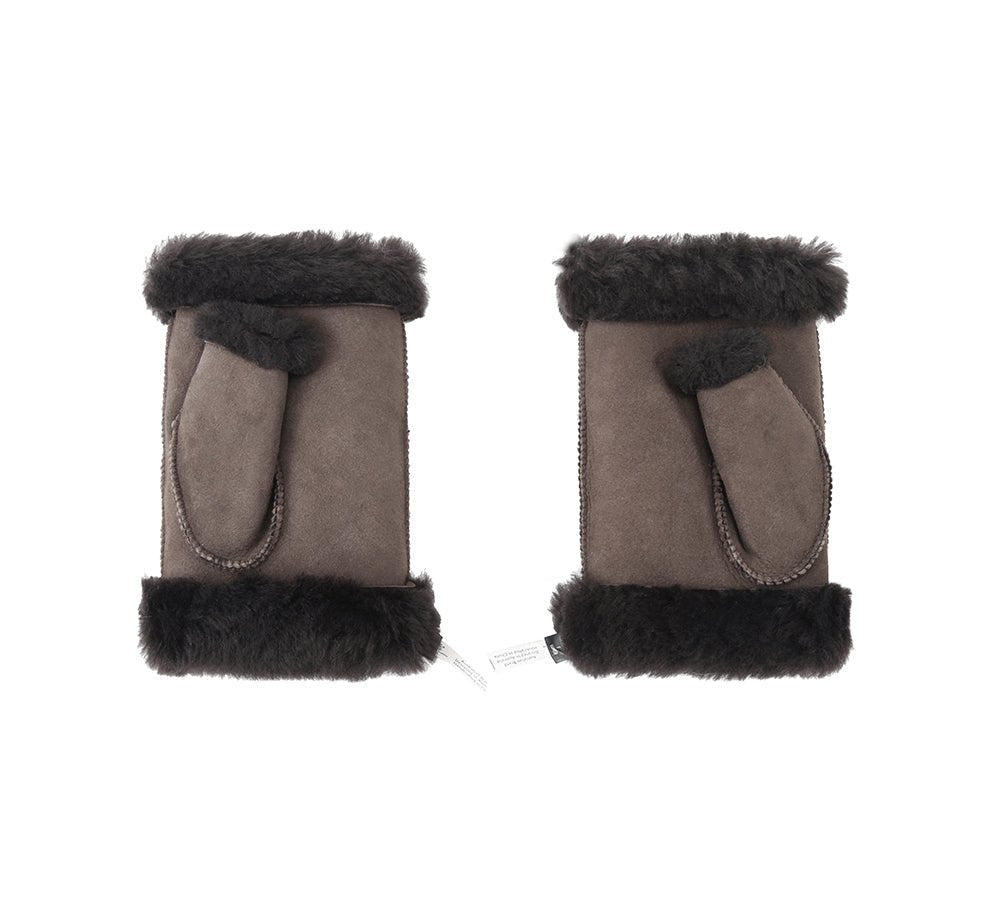 UGG AUSTRALIAN SHEPHERD® Fluffy Fingerless Sheepskin Wool Mittens - Gloves - Chocolate - One Size - Uggoutlet