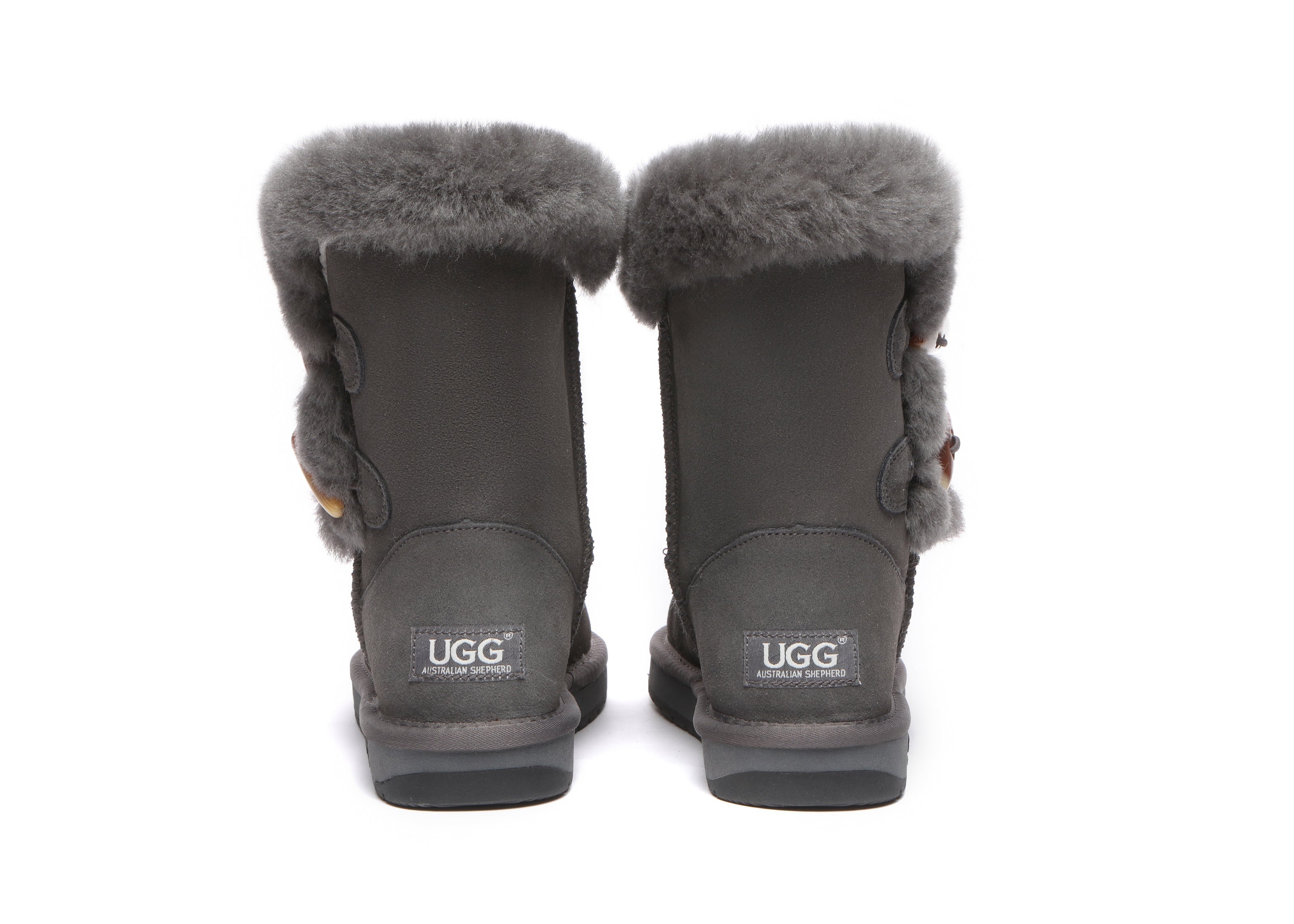 UGG Australian Shepherd® Women Short Boots Talia Twin Face Sheepskin Double Horn Toggle Closure - UGG Boots - Grey - AU Ladies 10 / AU Men 8 / EU 41 - Uggoutlet