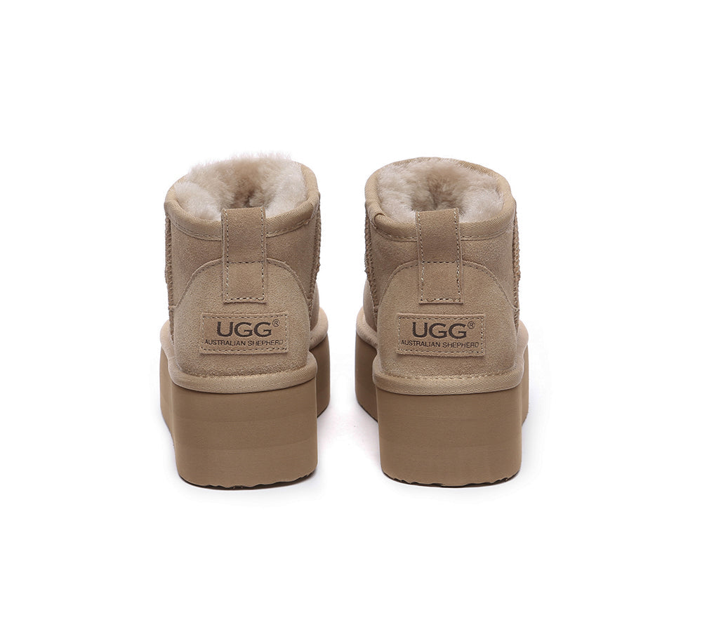 UGG AUSTRALIAN SHEPHERD® Sheepskin Wool Ankle Boots Ultra Platform Saylor - UGG Boots - Sand - AU Ladies 10 / AU Men 8 / EU 41 - Uggoutlet