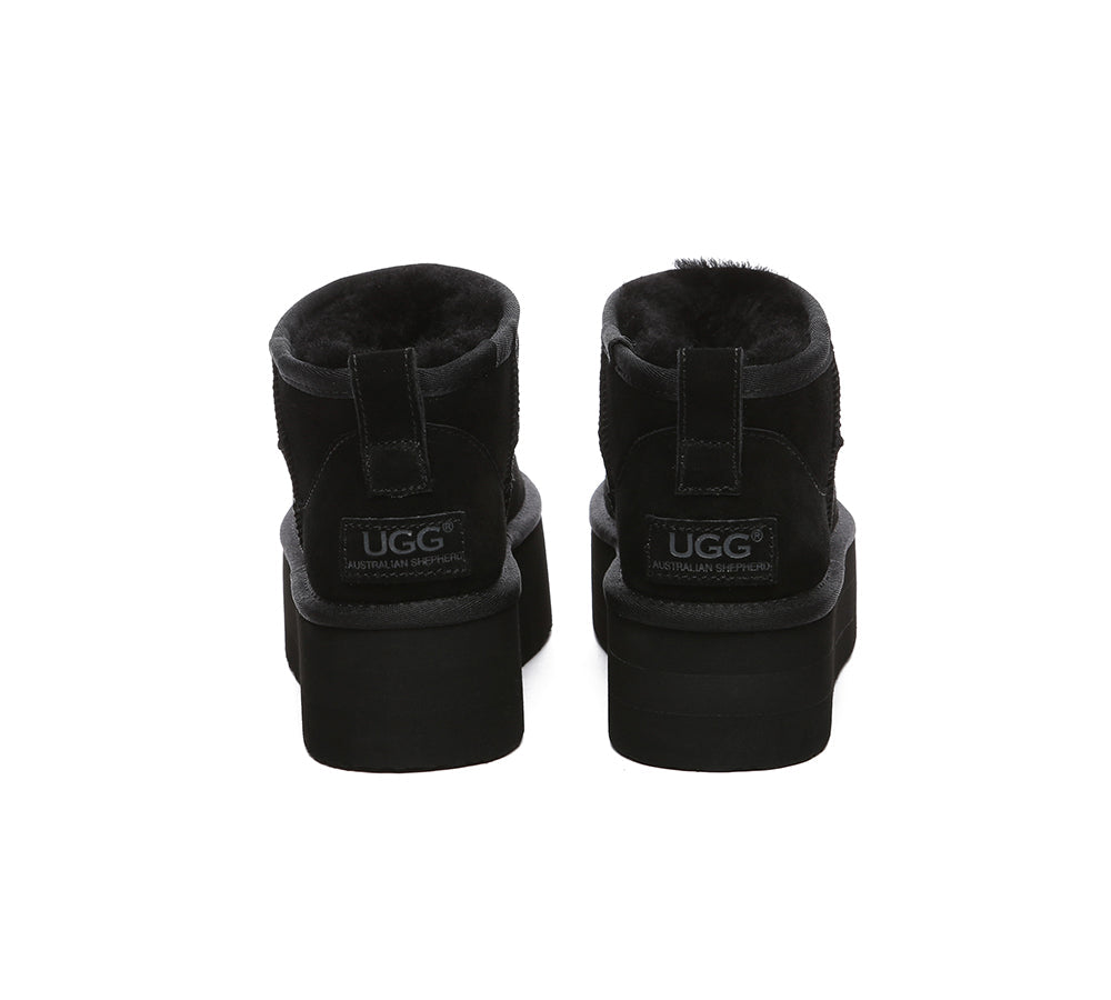 UGG AUSTRALIAN SHEPHERD® Sheepskin Wool Ankle Boots Ultra Platform Saylor - UGG Boots - Black - AU Ladies 10 / AU Men 8 / EU 41 - Uggoutlet