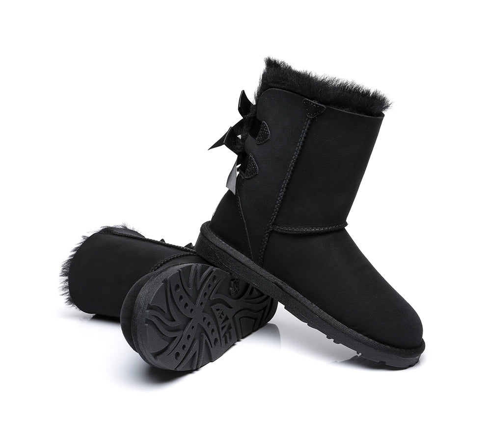 Women Boots Double Baily Short Back Bow Sheepskin Wool Uggoutlet