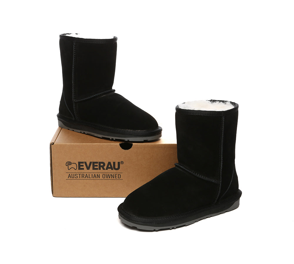 EVERAU® UGG Boots Sheepskin Wool Mid Calf Short Classic Suede Boots - UGG Boots - Black - AU Ladies 10 / AU Men 8 / EU 41 - Uggoutlet