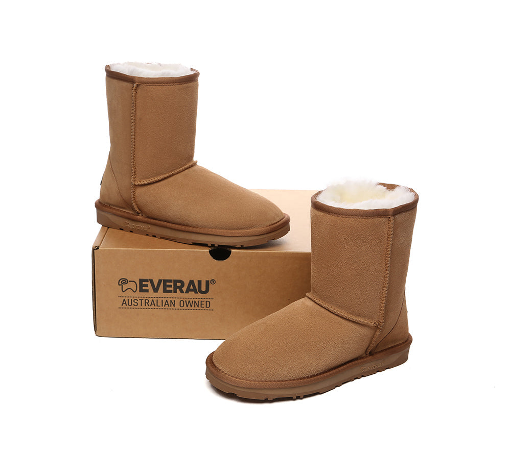 EVERAU® UGG Boots Sheepskin Wool Mid Calf Short Classic Suede Boots - UGG Boots - Chestnut - AU Ladies 10 / AU Men 8 / EU 41 - Uggoutlet