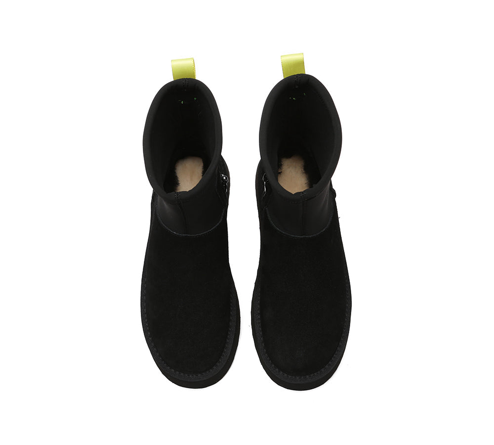 UGG EVERAU® UGG Platform Boots Women Sheepskin Wool Zipper Decor Stretchy Mid Calf Ethel - UGG Boots - Black - AU Ladies 4 / AU Men 2 / EU 35 - Uggoutlet