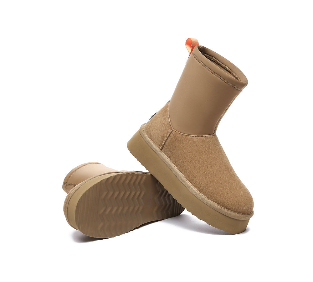 UGG EVERAU® UGG Platform Boots Women Sheepskin Wool Zipper Decor Stretchy Mid Calf Ethel - UGG Boots - Chestnut - AU Ladies 4 / AU Men 2 / EU 35 - Uggoutlet