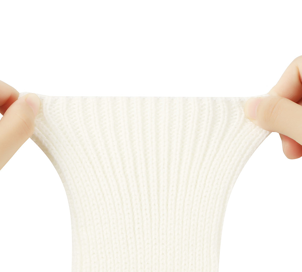 EVERAU® Women Stretchy Ribbed Knit Stirrup Leg Warmers - Leg Warmer - Beige White - One Size - Uggoutlet