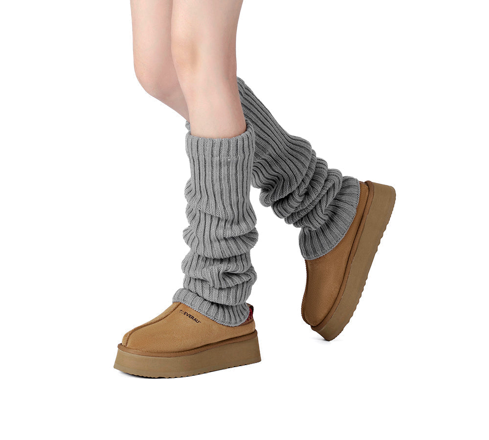 EVERAU® Women Stretchy Ribbed Knit Thick Leg Warmers - Leg Warmer - Dark Grey - One Size - Uggoutlet