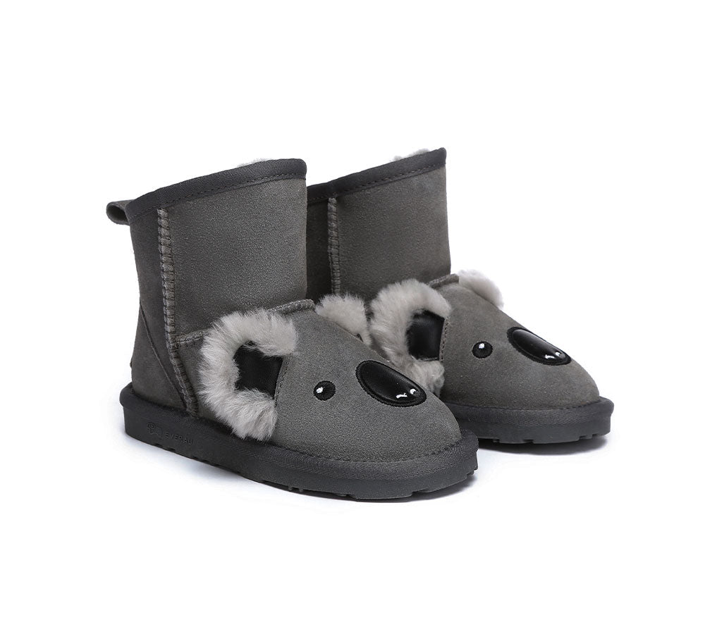 EVERAU® Kid Sheepskin Boots Koala Kids Plus - UGG Boots - Grey - AU Kids 11-12 / EU 30 - Uggoutlet