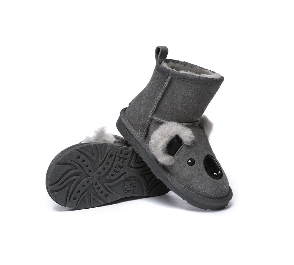 EVERAU® Kid Sheepskin Boots Koala Kids Plus - UGG Boots - Grey - AU Kids 11-12 / EU 30 - Uggoutlet