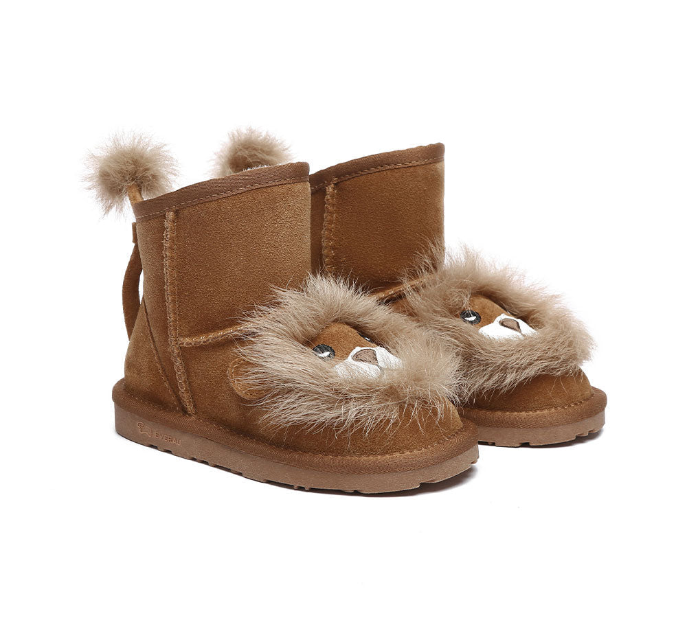 EVERAU® Kid Sheepskin Boots Lion Kids Plus - UGG Boots - Chestnut - AU Kids 11-12 / EU 30 - Uggoutlet