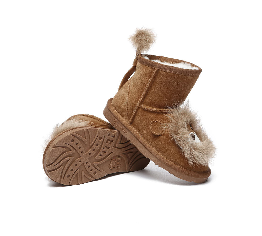 EVERAU® Kid Sheepskin Boots Lion Kids Plus - UGG Boots - Chestnut - AU Kids 11-12 / EU 30 - Uggoutlet