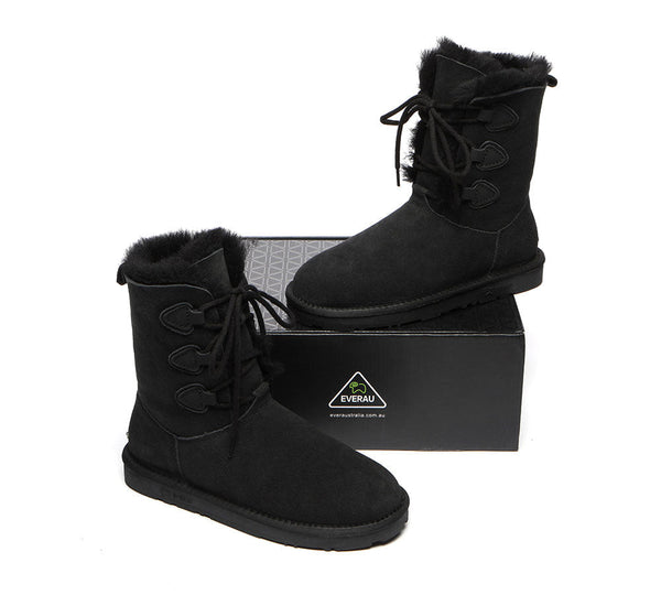 UGG Boots - Lace-up Sheepskin Boots Women Tall Stark