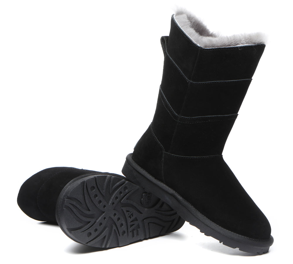 EVERAU® Premium Australian Sheepskin Tall Boots Women Swanston 3 Panel - UGG Boots - Black - AU Ladies 10 / AU Men 8 / EU 41 - Uggoutlet