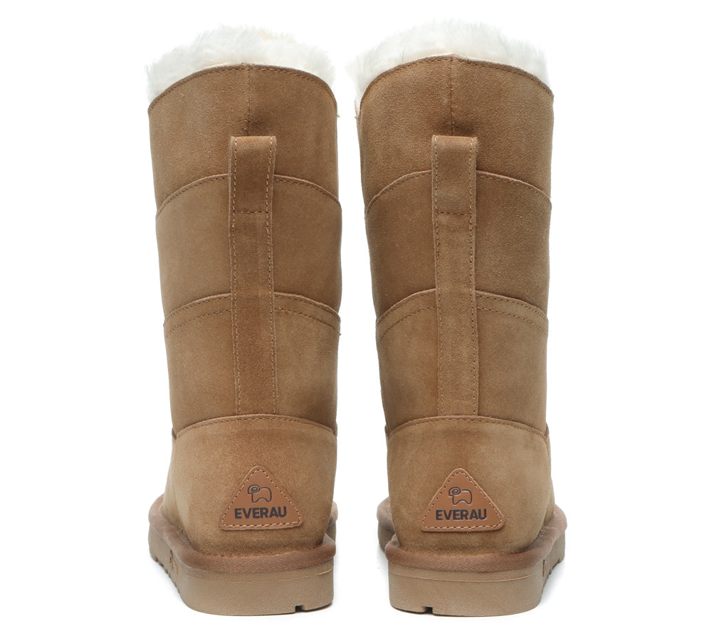 EVERAU® Premium Australian Sheepskin Tall Boots Women Swanston 3 Panel - UGG Boots - Chestnut - AU Ladies 10 / AU Men 8 / EU 41 - Uggoutlet