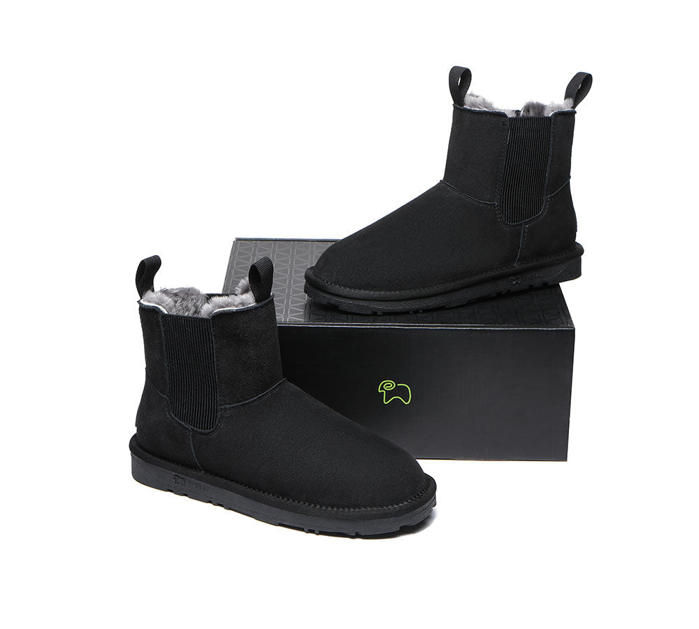 EVERAU® Sheepskin Mini Boots Guildford Men - UGG Boots - Black - AU Ladies 11 / AU Men 9 / EU 42 - Uggoutlet