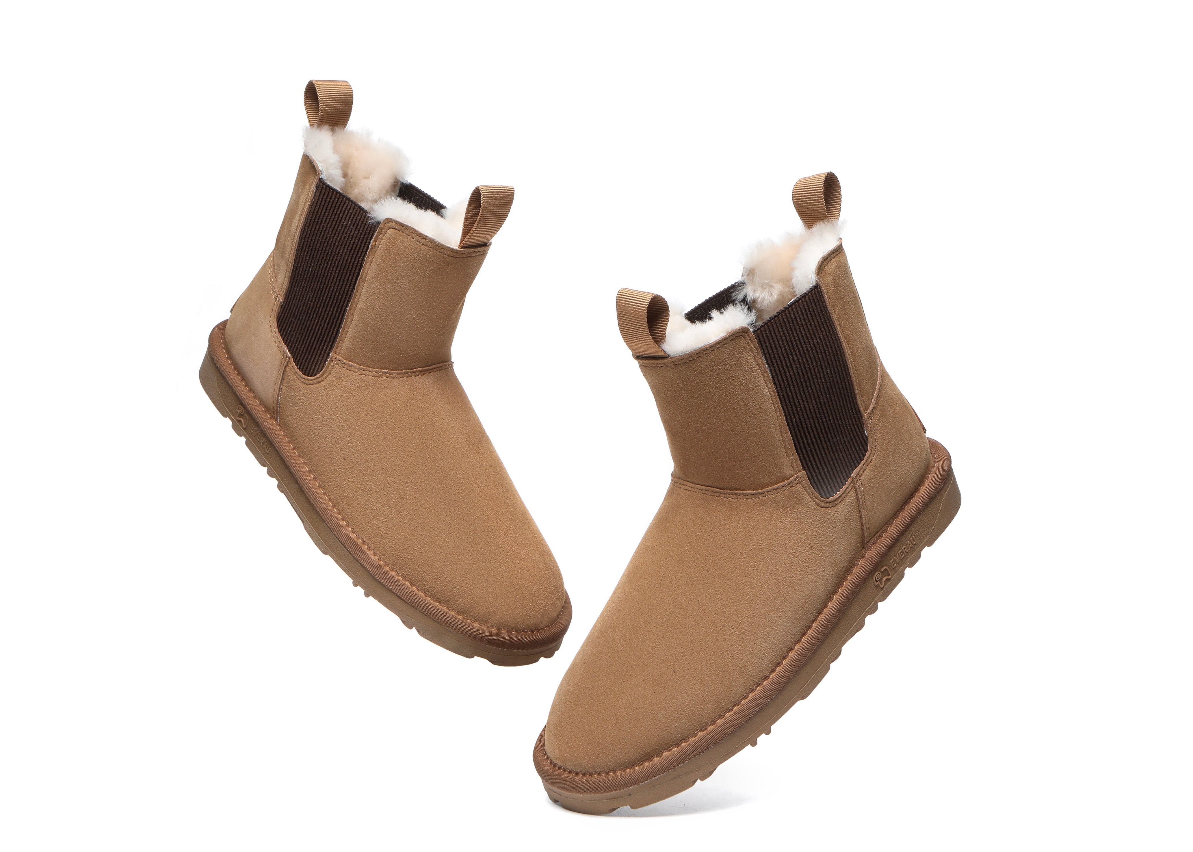 EVERAU® Sheepskin Mini Boots Guildford Men - UGG Boots - Chestnut - AU Ladies 11 / AU Men 9 / EU 42 - Uggoutlet