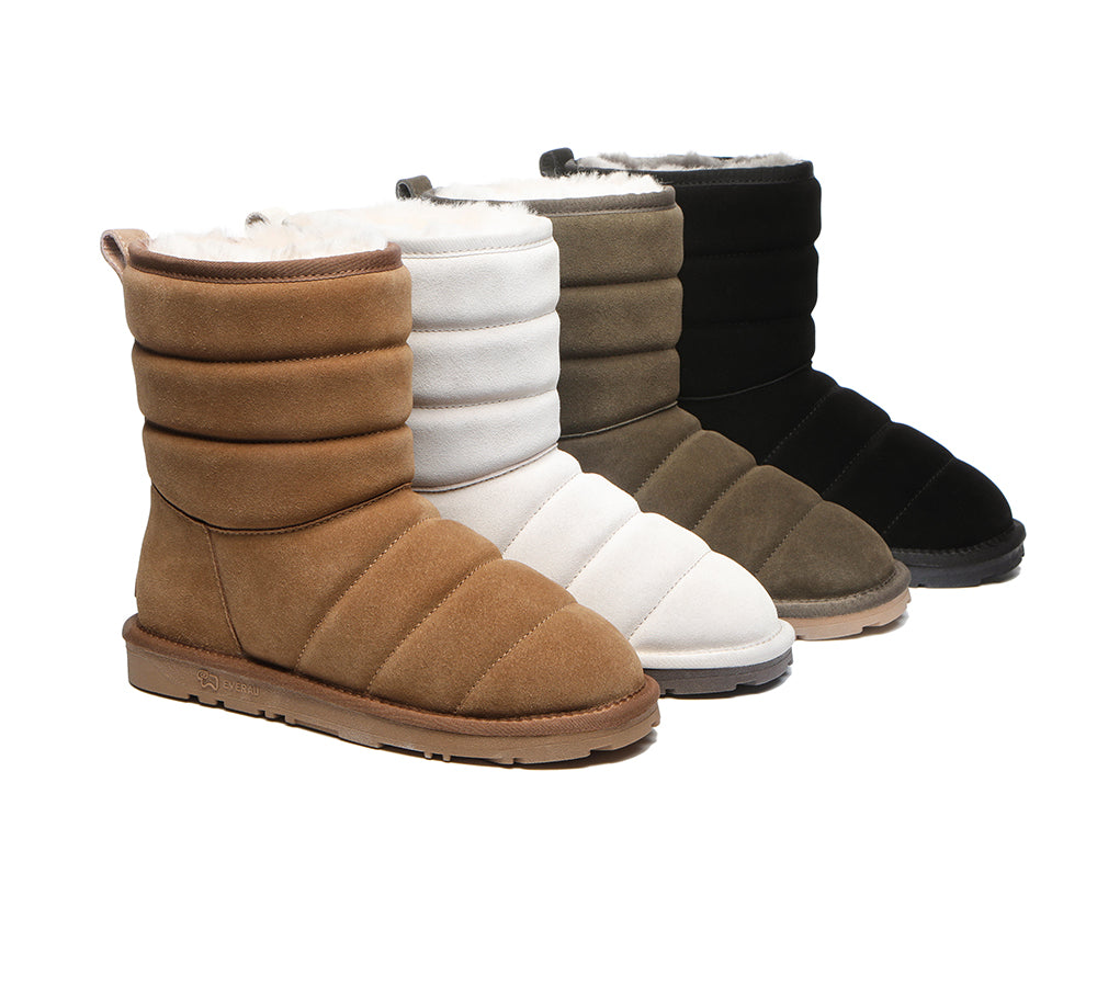 EVERAU® Short Sheepskin Boots Women Puffer - UGG Boots - Ivory - AU Ladies 5 / AU Men 3 / EU 36 - Uggoutlet