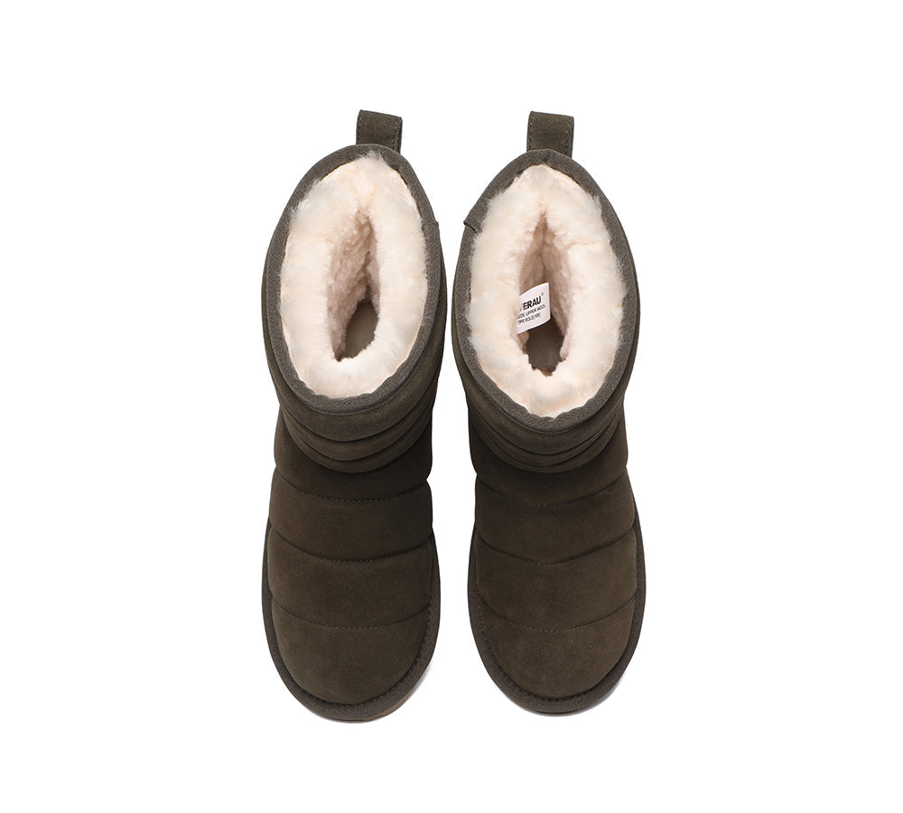 EVERAU® Short Sheepskin Boots Women Puffer - UGG Boots - Army Green - AU Ladies 10 / AU Men 8 / EU 41 - Uggoutlet