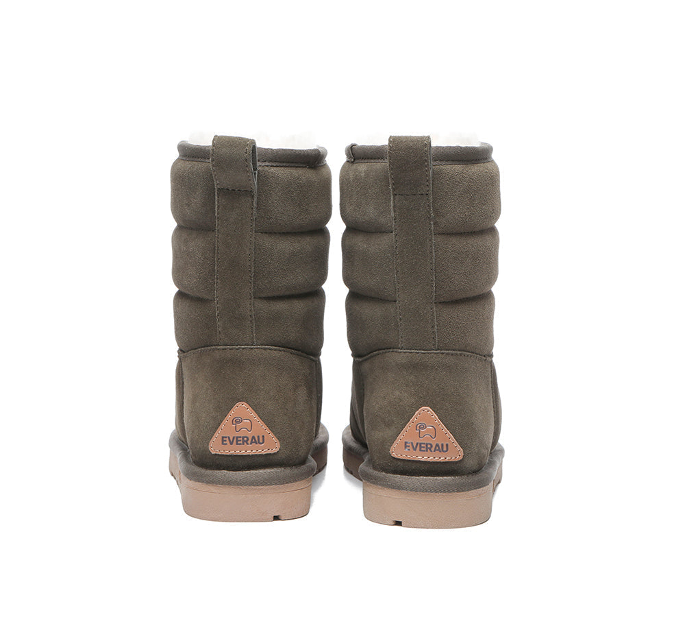 EVERAU® Short Sheepskin Boots Women Puffer - UGG Boots - Army Green - AU Ladies 10 / AU Men 8 / EU 41 - Uggoutlet